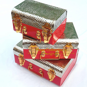 ดีไซน์ใหม่กล่องโลหะ Trunk Box แฮนด์เมดขายส่งกล่องเก็บของสไตล์ลำต้นตกแต่งด้วยการจัดเก็บล็อคชุบทอง