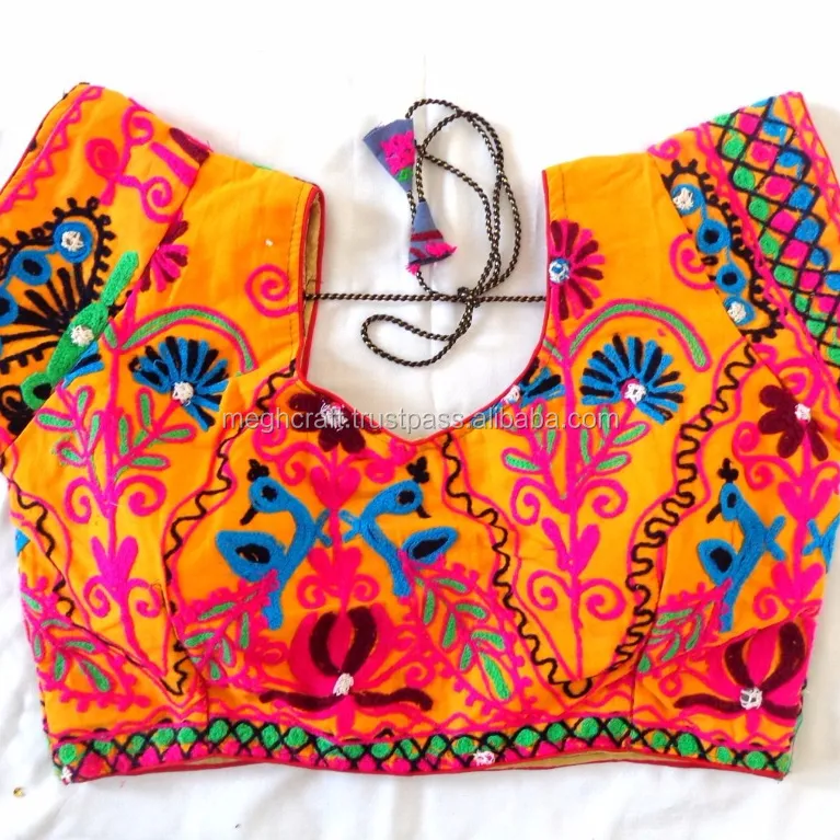 Blusa bordada rabari hecha a mano para mujer, Blusa de algodón Gujarati readymade, ropa de Navratri, blusa bordada kutchi