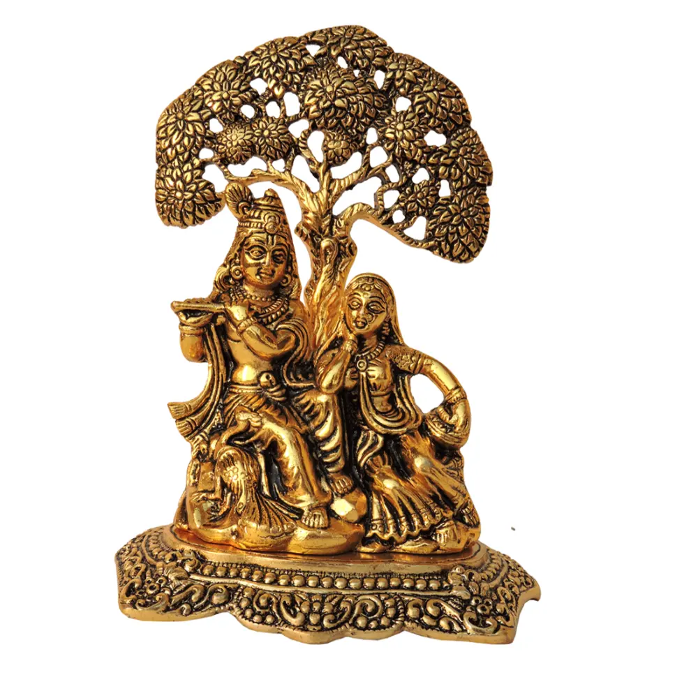 Estátua de jardim pequena feita à mão para Lord Krishna, decoração de metal de bronze, estátua de Radha Krishna, fabricante da Índia, feita à mão personalizada