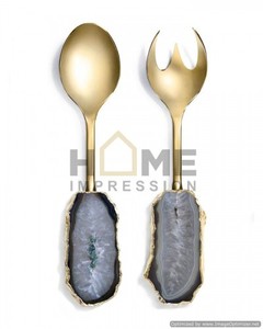 New Arrival Attractive Design Set of 2 <strong>Agate</strong> <strong>Handle</strong> Spoon Cutlery Set Modern Luxury Beautiful Decorative Cutlery Set - Product Image 1