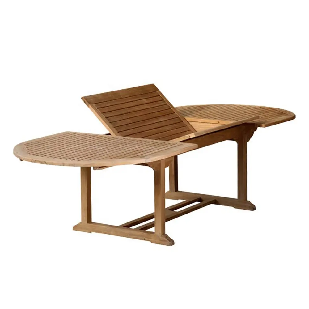 Mesa de comedor extensible ovalada de madera maciza de teca para ocio moderno para Hotel, Patio, comedor, muebles de jardín exteriores de Indonesia