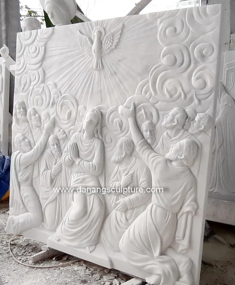 Rosario Mistero Lo Spirito Santo intagliato a mano di pietra in rilievo Rosario Cattolico rilievo in marmo scultura di marmo statua di Maria