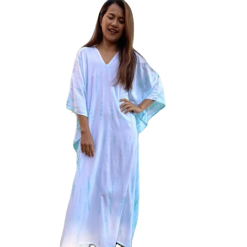 Yeni koleksiyon 2023 kravat boya v yaka uzun yan yarık Beachwear Casual kadın Kimono Kaftan Shibori şık elbise kadınlar için