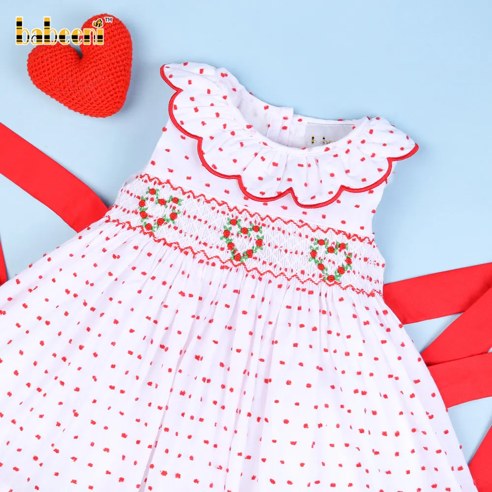 Abito floreale a cuore geometrico smocking OEM ODM abiti casual all'ingrosso abiti per bambini per ragazze-BB2547