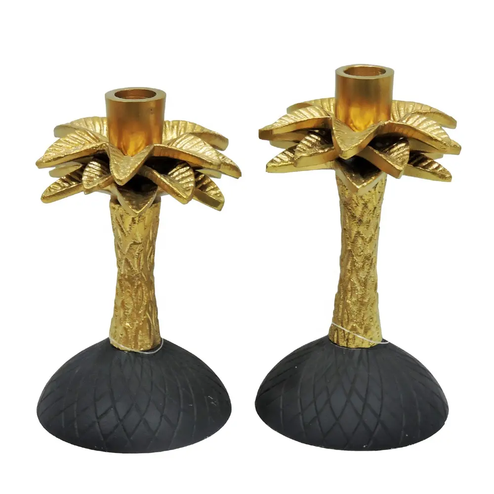 Schöner Kerzenhalter & Schwarz (2er-Set) Tisch dekoration Dekorativer Kerzenhalter Palm Tree Style Gold Home Decoration 12057