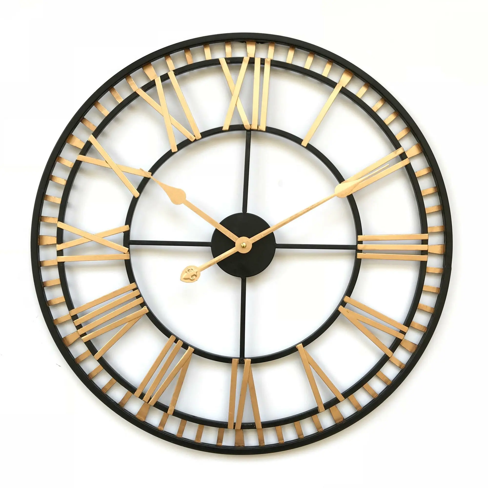 Reloj de pared redondo y grande de estilo nórdico, de alta calidad, romano, Vintage, negro y dorado