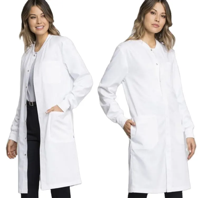 Malha antiestática de tecido, uniforme de hospital personalizado, branco e à prova d'água para hospital, blusa de laboratório, casaco ecológico