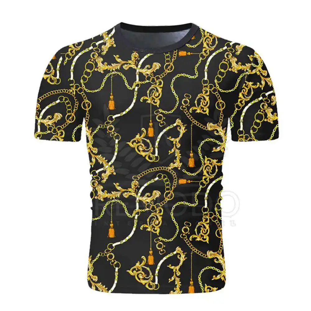 Camisetas estampadas populares para hombre, camisas informales de Color negro con estampado dorado, nuevas