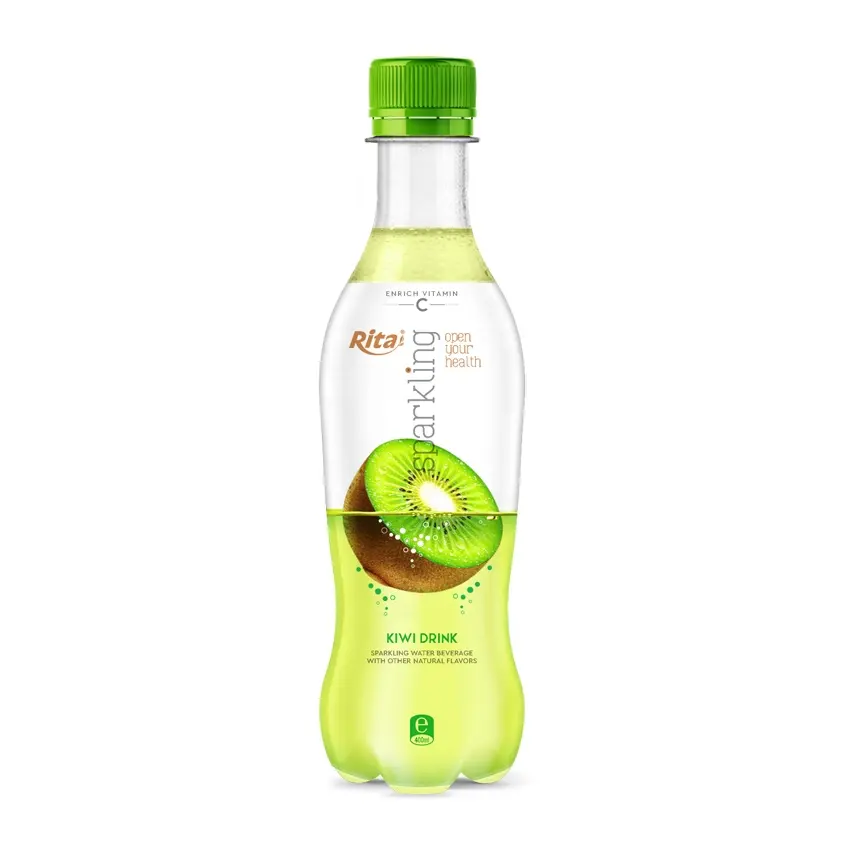 Entrega rápida Bebida refrescante saludable con sabor Etiqueta privada Botella para mascotas de 400ml Kiwi Agua con gas Venta al por mayor Refrescos