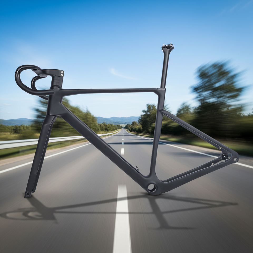 Black ICAN GRA04 carbon gravel frameset with integrated cockpit and seatpost
