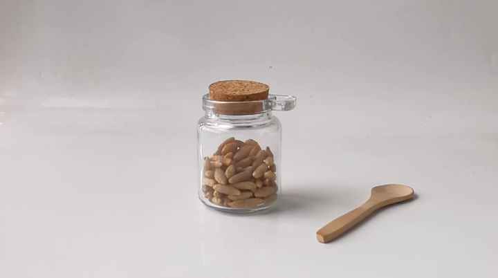 Envase de Vidrio con tapa de corcho y cuchara de palo 250ml