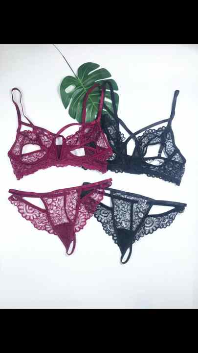 New Bra Set for Women Fashion Lace Lingerie Hook Flower Hollow Underwear  Sleepwear Two Piece Set Red XXL 