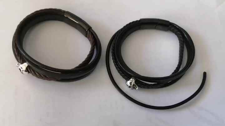GoldChic Bracciale Uomo In Pelle Stile Punk: Serpente/Teschio Nero, Multistrato Regolabile 19-23 Cm, Con Scatola - 5