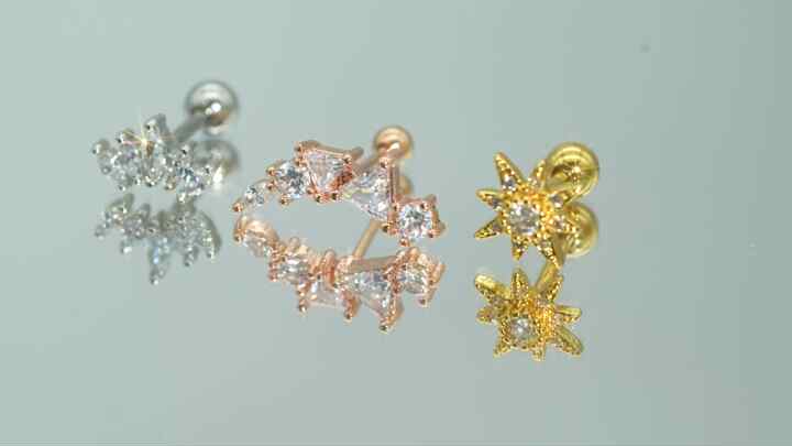 Set 16 Boucles D'oreilles En Acier 316L Plaqué Or 14K - Pour Tragus, Helix, Multiples Piercings