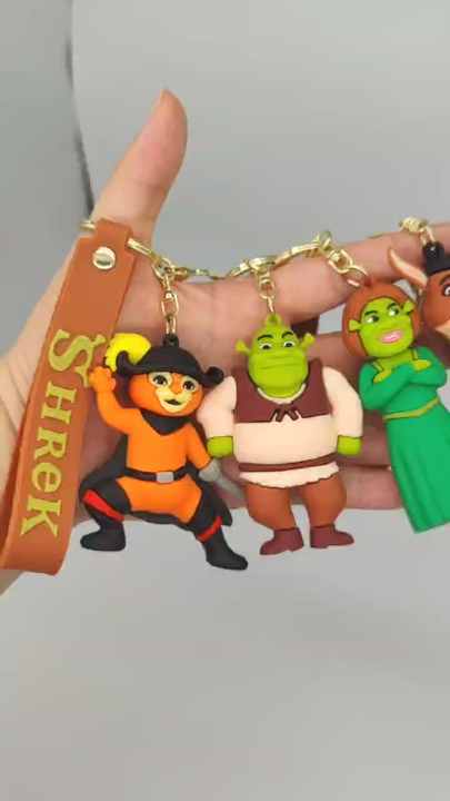 新デザインシュレック漫画キーホルダー3DPVCラバーキーホルダー