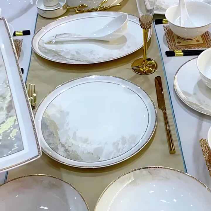 Eco-friendly Porcelain Dinner Set - Luxury Gold Rim Tableware
