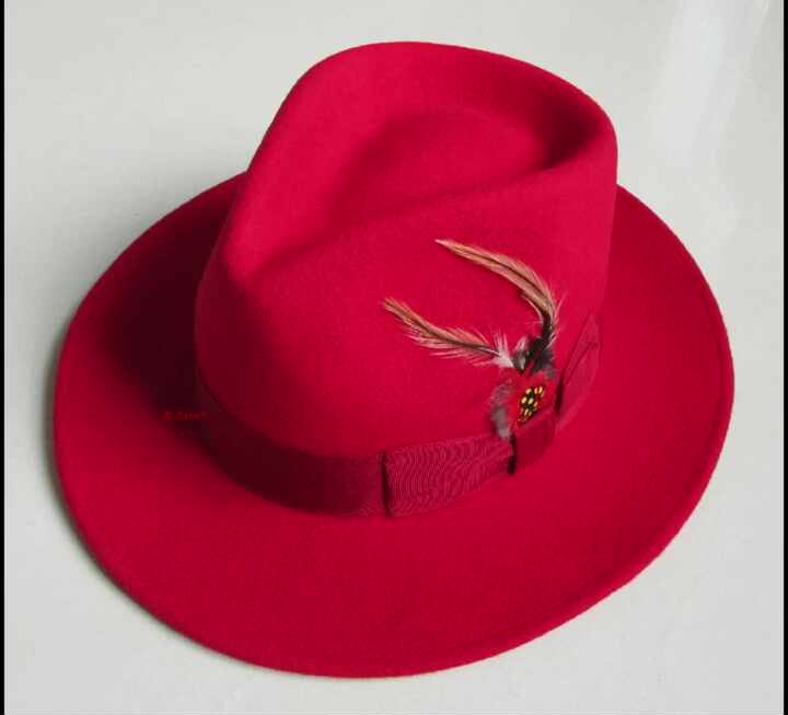 H628B Unisex Wool Fedora Hat Ribbon Feather Jazz Cap Custom Winter Outdoor  Felt Fedora Hats Wool Homburg Hat