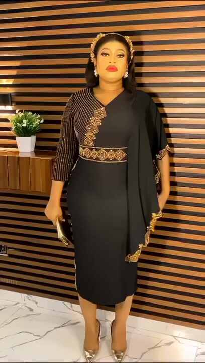 Women's Summer Dress with Rhinestone Embellishments High Quality Elastic  Polyester Fabric Black African Design Skirts