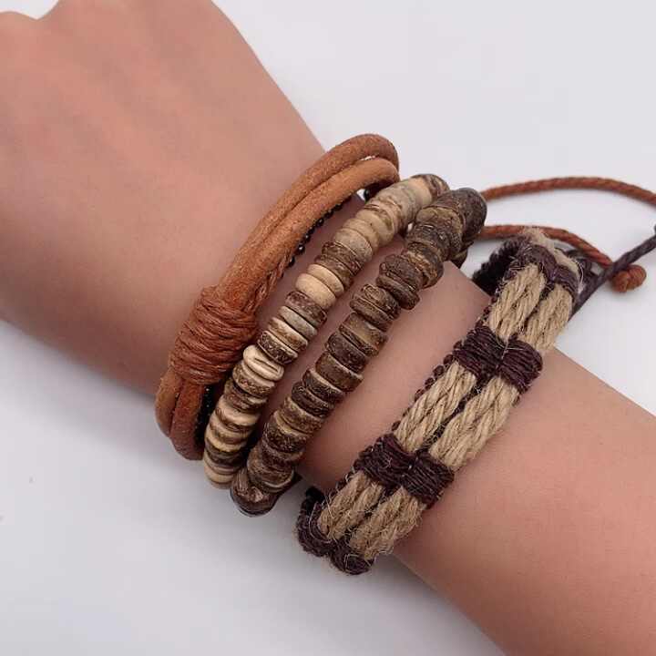 Bracciale con croce in corda di pelle intrecciata multistrato punk 19 cm | Leroy Merlin
