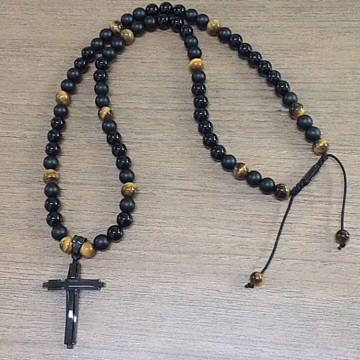Collana Con Ciondolo A Croce Con Perline A Occhio Di Tigre - Foto 6