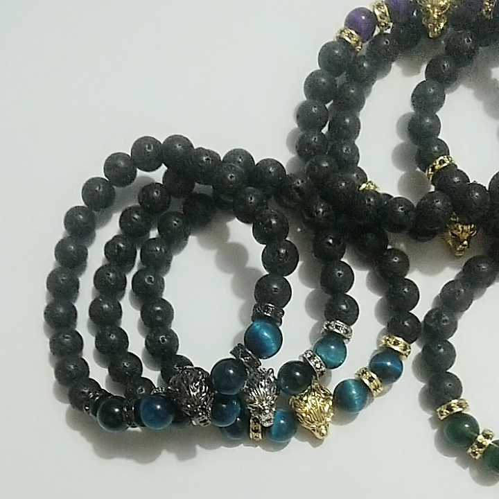 Natural Lava Rock Beads Stretch Elastic Custom Adjustable Braided