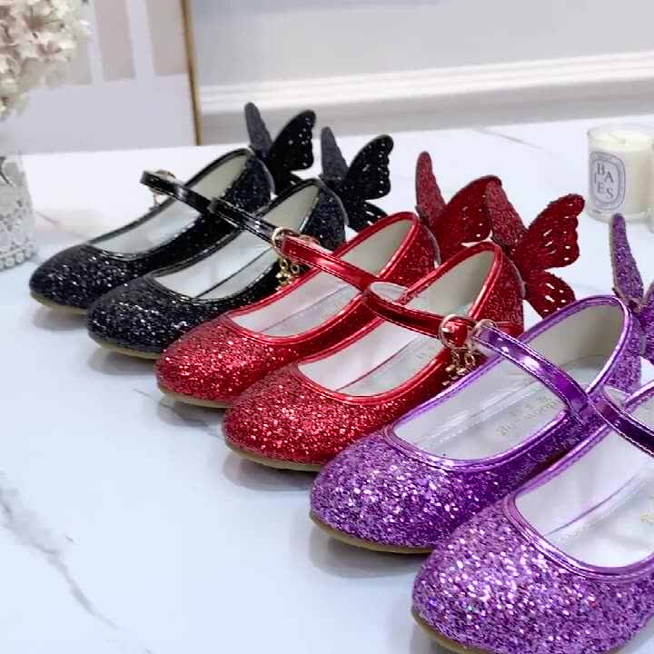 strapless open back dress Purple/Silver/Pink Sequin Rhinestone Sandals Wedding Flower Girl Shoes High Heels Princess Dancing Shoes EU Size 27 / Purple