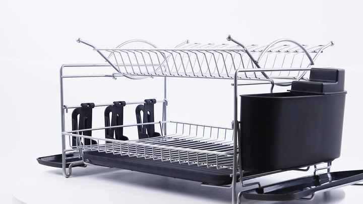 Wholesale Large capacity dish rack Double-layers dish drying rack kitchen  dish storage rack with side drain-system From m.