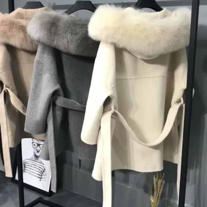 Luxus Damen bekleidung Kaschmir Mantel Mode Woll mantel Fox Pelz