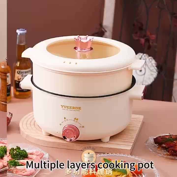 Multi functional Electric Cooking Pot Non stick Electric Hot Pot with Glass Lid Steamer Electric Cooker