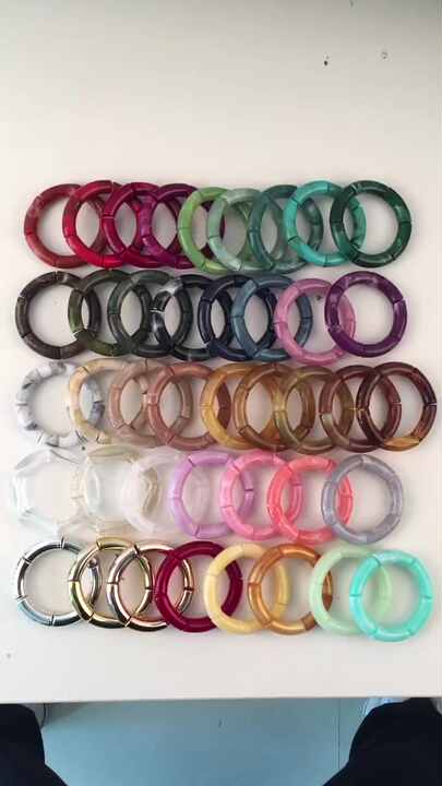 Bracciali Elastici A Tubo Di Bambù In Resina Colorata - Set Braccialetti Impilabili Amicizia Per Donna, Oro