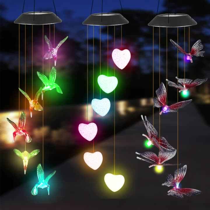 Campanelli eolici solare, Campane a vento solare che cambiano colore Luce a LED Indoor Outdoor Patio Prato Giardinaggio Regali di festival Per il compleanno Regali di San Valentino (Farfalla - colore