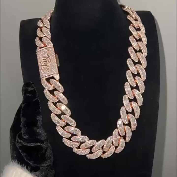 Luxury Rappers 20MM Iced Out Rose Gold Chain Emerald Cut Moissanite Cuban  Link Chain Mens Hip Hop Miami Chain