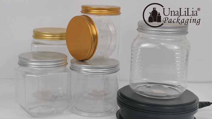 500ml 16oz Wholesale Plastic Food Storage Cookie Packaging Transparent  Round Sealable Jar with Cap and Label