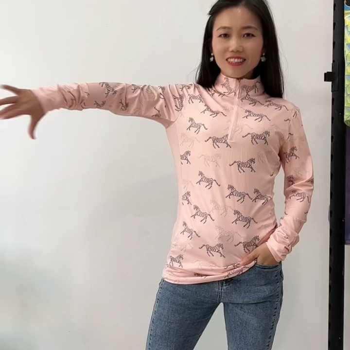 Quick Dry Women Long Sleeve Polo Shirt Horse Riding Clothing Top