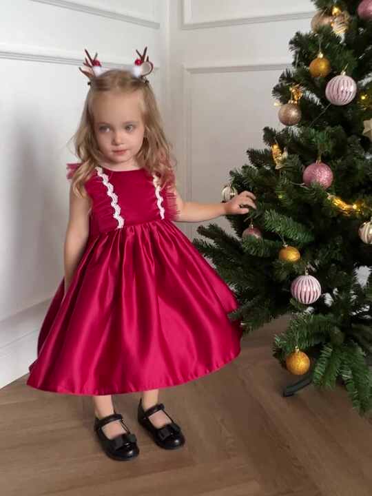 Fsmktz Red Toddler Christmas Dress With Big Bow Lace, Formal