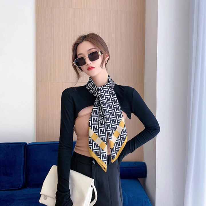 Custom Luxury Designer Brand Printed Woman Silk Scarves Satin
