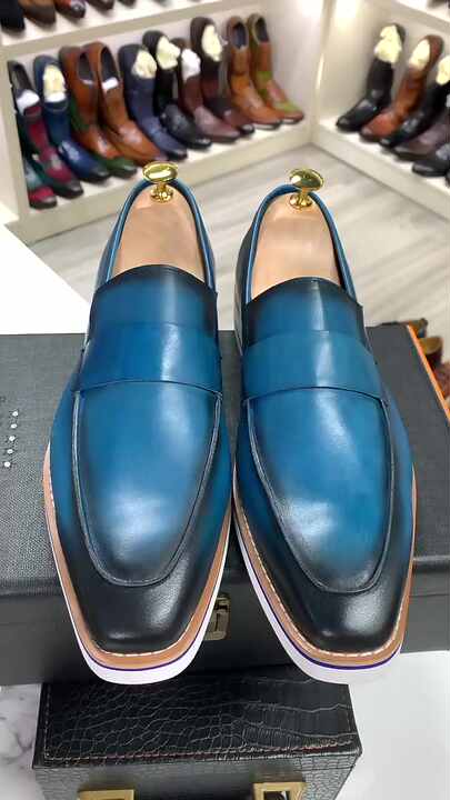 chinese dress ladies Men's Handmade Oxford Brogue Dress Shoes in White and Navy Blue US 15 / White Navy Blue / D main image 0