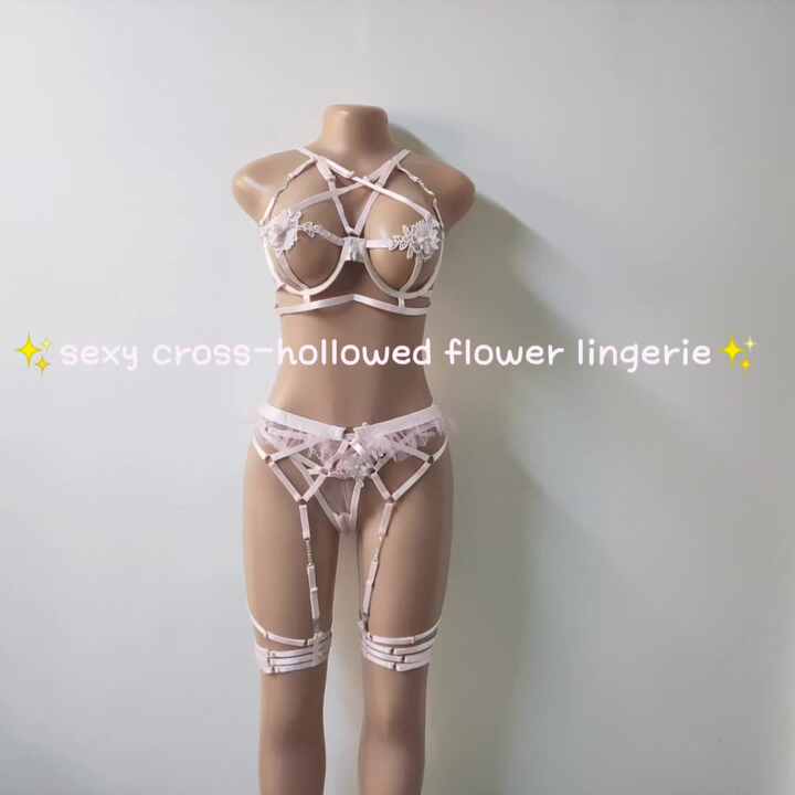Sexy Bondage Lingerie Erotic Lingerie Sexy Women Open Bra Embroidery Flower  Lace Trim Garter Belt Open Crotch Sexy Lingerie