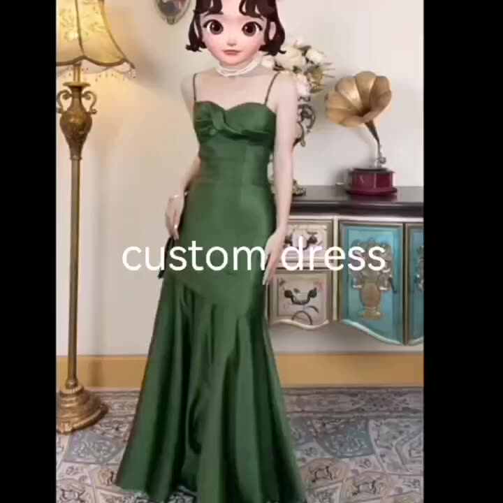 Custom Atonement Classic Dark Green Sexy Suspender Backless Dress Silk  Party Women Lady Elegant Sexy Evening Dress