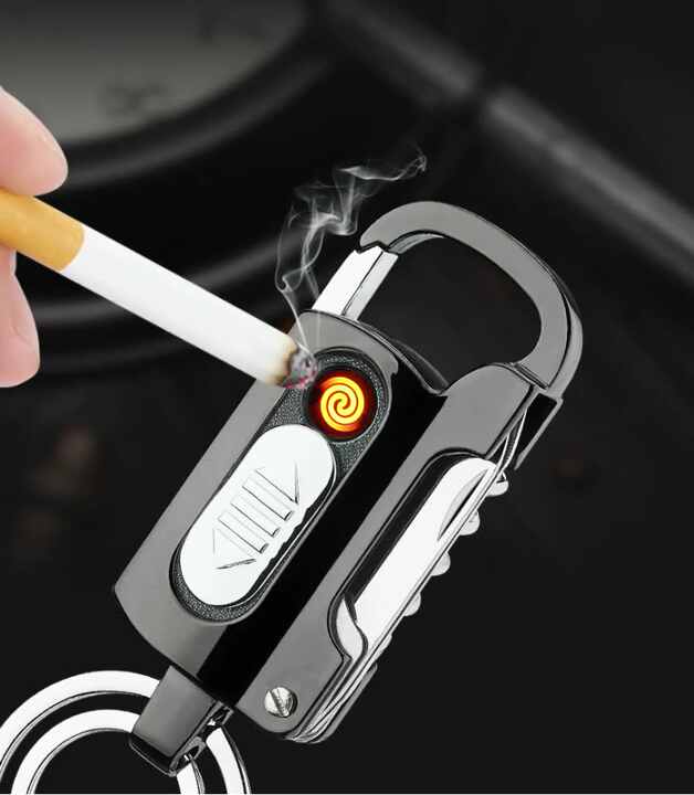 Multifunctional Keychain Electric Cigarette Lighter with Unpacking Knife  Bottle Opener Torch Outdoor Windproof Metal