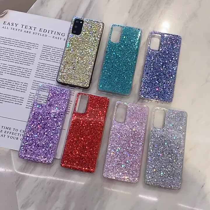 Wousunly Compatibile con Cover Redmi Note 9 Pro Glitter Trasparente, Custodia Xiaomi Redmi Note 9 Pro Sottile Silicone Brillantini Case (Viola