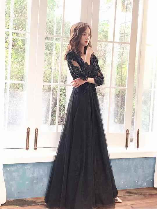 Long Sleeve Black Forging Party Prom Evening Dresses for Woman