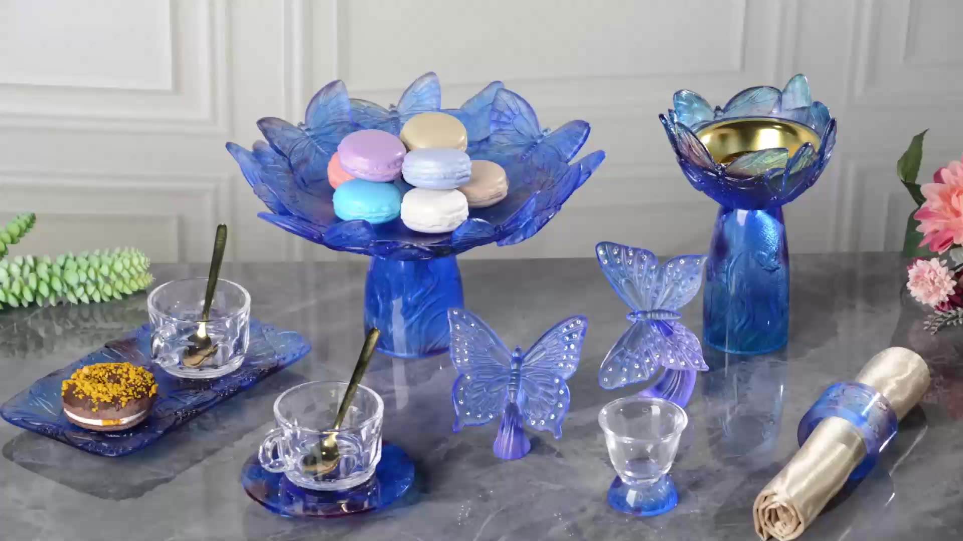 Crystal Handmade Inside Carving Dessert Cake Plate Decorative Bowl Centerpiece Gift Set