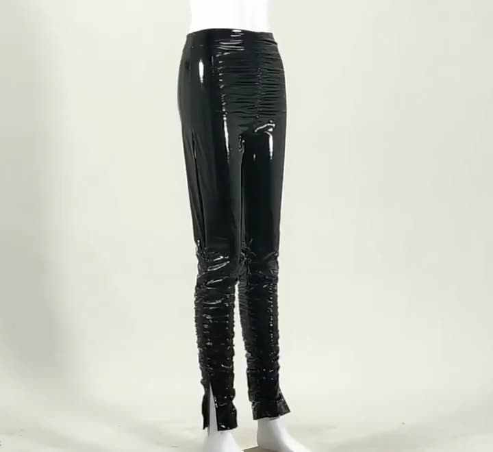 Wholesale Fashion Bodycon Pink White Leather Pants For Women Waist Shiny Trousers PU leather Split Stacked Pants Vendor From m.alibaba.com