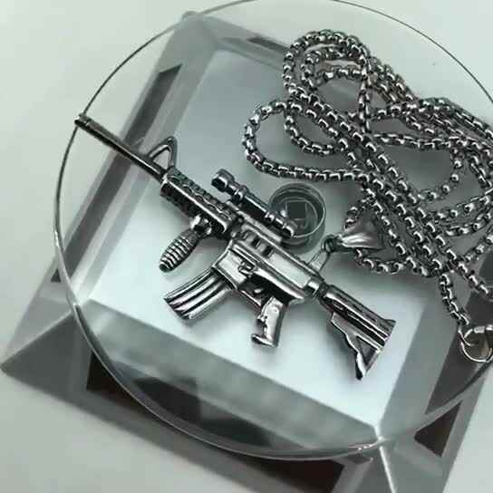 Collana Da Uomo In Acciaio Inox Placcato Oro AK 47 Gun Con Ciondolo A Catena Per Regalo O Accessorio Per Feste - Foto 4
