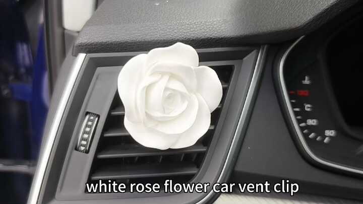 White Handmade Porcelain Rose Flower Car Vent Clip Air Freshener