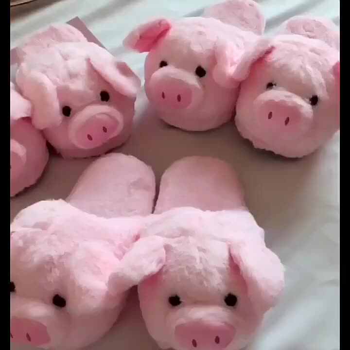 Custom Plush Slippers Soft Indoor Simulated Pink Pig Animal Women Slippers  Winter Warm House Slippers