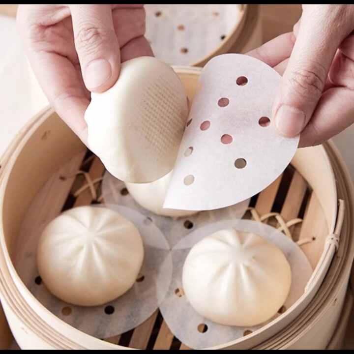 Lebensmittelechter Perforierter Silikon-l Antihaftbeschichteter  Hitzebestndiger Bambus-Dampfgarer Runde Form Dim Sum Papier