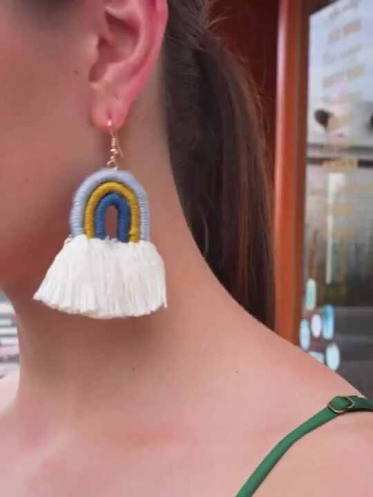 Ethnic Design Tassel Macrame Rainbow Earrings for Women