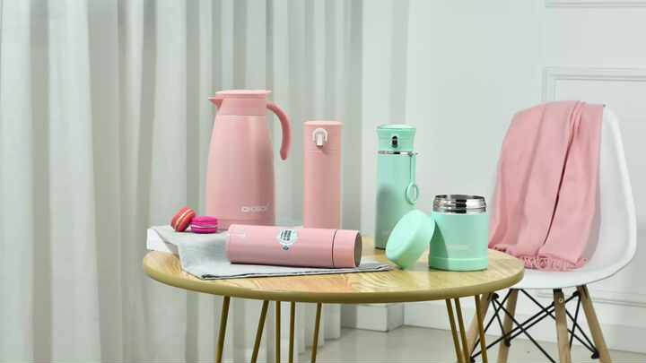 Vacuum Insulated Thermos Flask Pink Double Wall BPA Free Stainless